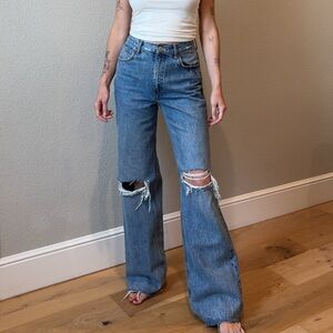 Zara distressed wide leg jeans